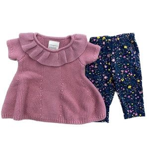 3 Months Baby Girl Pink Sweater Shirt with Pant Set